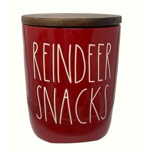 Rae Dunn Reindeer Snacks Cellar Canister Red Wood Lid Kitchen Christmas Holiday